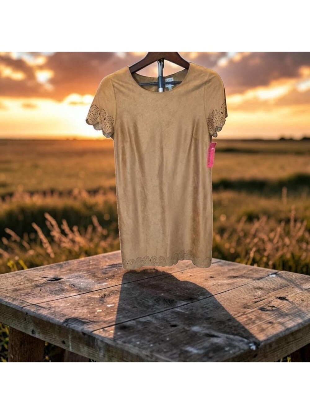 Short Sleeve Faux Suede Shift Dress - Picture 1 of 8